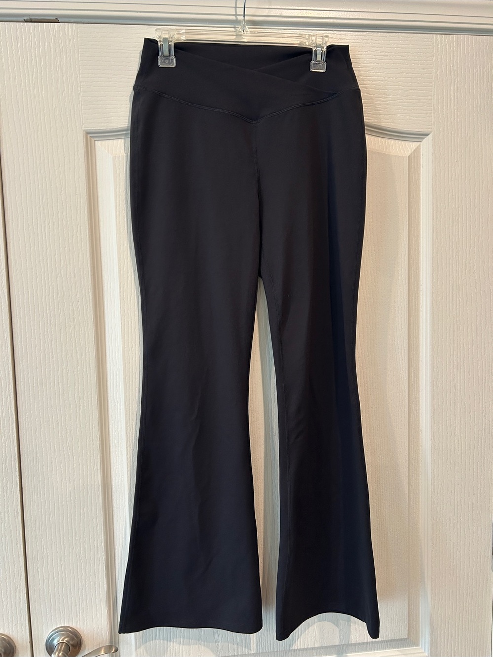 Black Flare Yoga Pants with Crossover Waistband